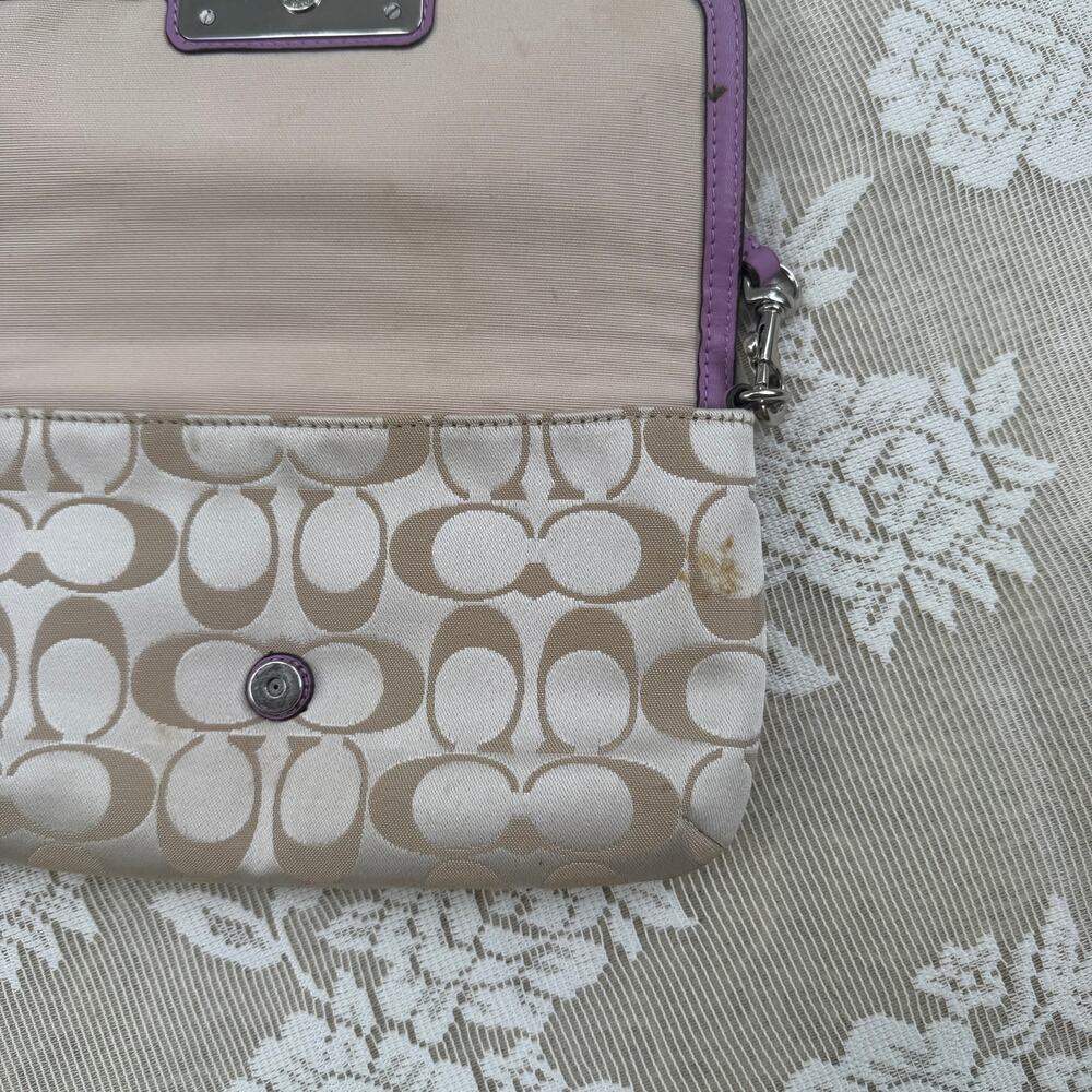 Coach Signature Turnlock Shoulder Bag Purple Canvas Leather Y2K - Picture 4 of 4